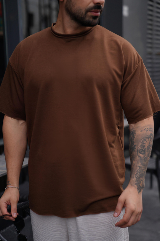 T-SHİRTKahve Pis Kesim Oversize TK 1002