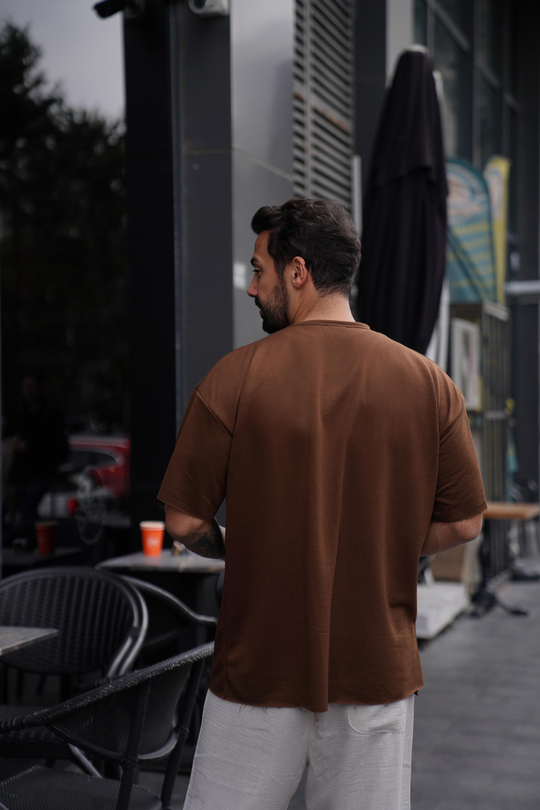 T-SHİRTKahve Pis Kesim Oversize TK 1002