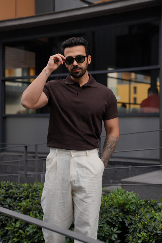 T-SHİRTKahve Polo Yaka Düz Lacos TK 1004