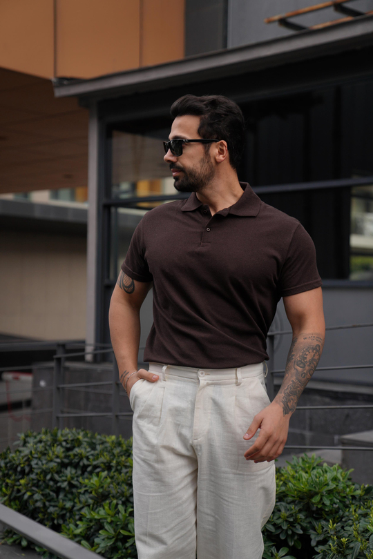 T-SHİRTKahve Polo Yaka Düz Lacos TK 1004