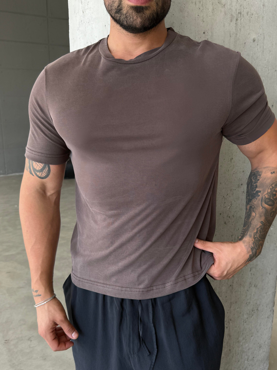 T-SHİRTKahve Yumuşak Doku Slim Fit Süprem Tişört PNC 8167