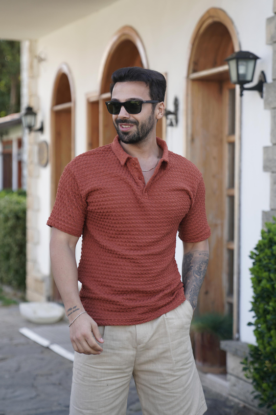 T-SHİRTKiremit Örgü Triko Polo Yaka SNZ 3922