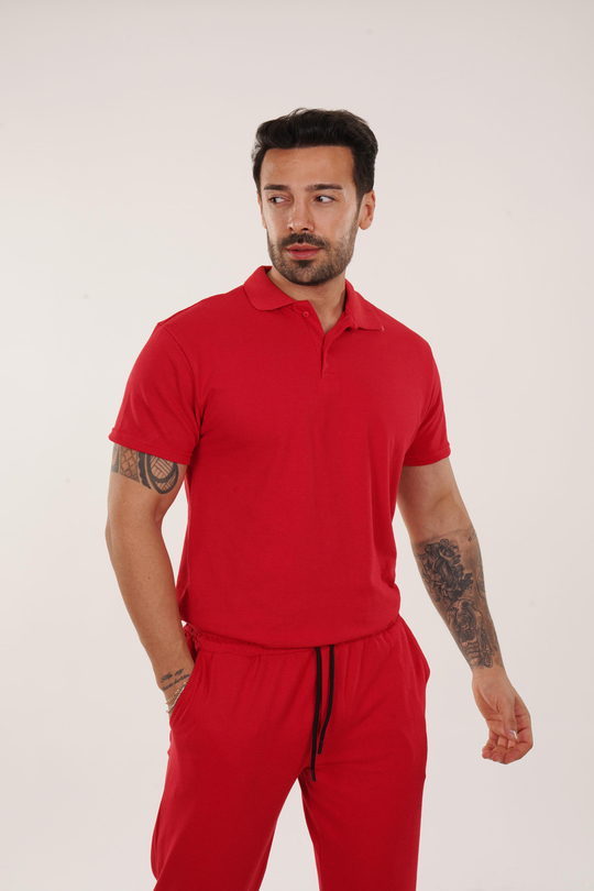 T-SHİRTKırmızı Polo Yaka Düz Lacos TK 1004