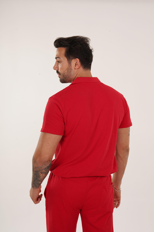 T-SHİRTKırmızı Polo Yaka Düz Lacos TK 1004