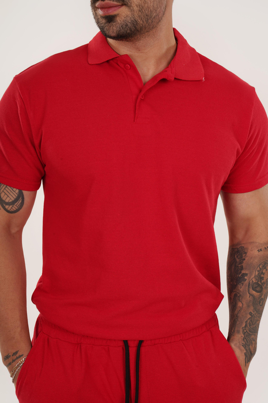 T-SHİRTKırmızı Polo Yaka Düz Lacos TK 1004