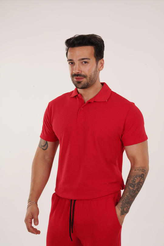 T-SHİRTKırmızı Polo Yaka Düz Lacos TK 1004