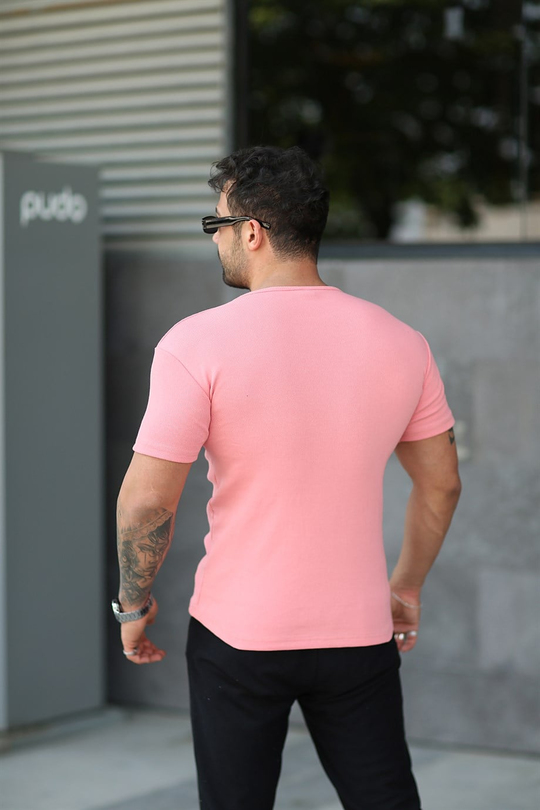 T-SHİRTKoyu Toz Pembe İthal Kumaş Basic T-SHİRT