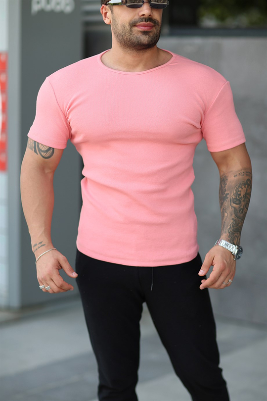 T-SHİRTKoyu Toz Pembe İthal Kumaş Basic T-SHİRT