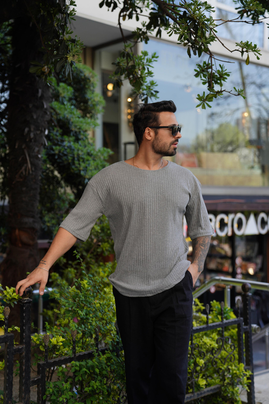 T-SHİRTKoyugri Fitilli Oversize T-Shirt SC