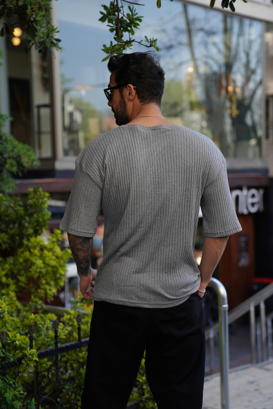 T-SHİRTKoyugri Fitilli Oversize T-Shirt SC