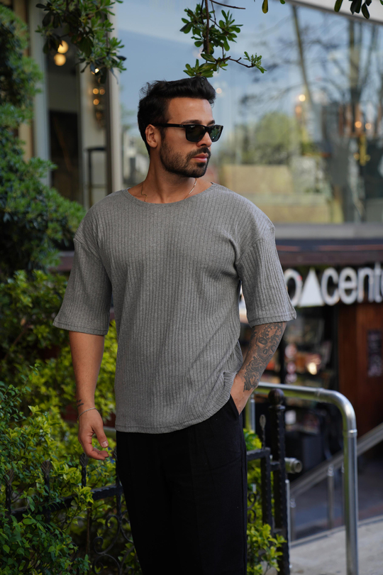 T-SHİRTKoyugri Fitilli Oversize T-Shirt SC