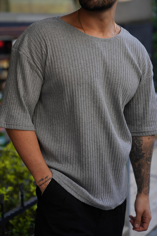 T-SHİRTKoyugri Fitilli Oversize T-Shirt SC