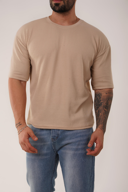 T-SHİRTKrem Burgu Desen Oversize T-Shirt SC