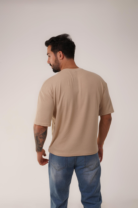 T-SHİRTKrem Burgu Desen Oversize T-Shirt SC