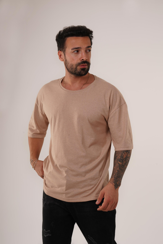 T-SHİRTKrem Düz Suprem Oversize SC