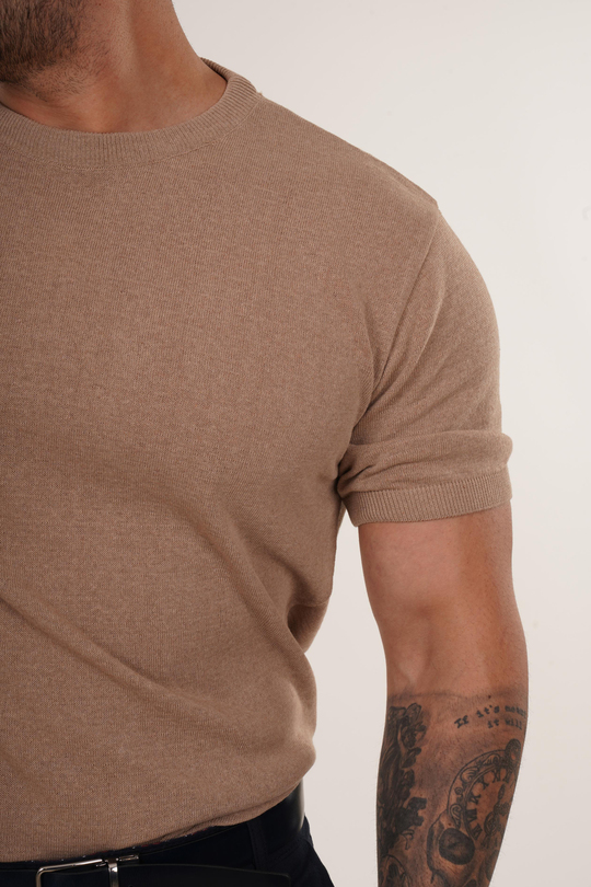 T-SHİRTKrem Düz Triko T-shirt TB