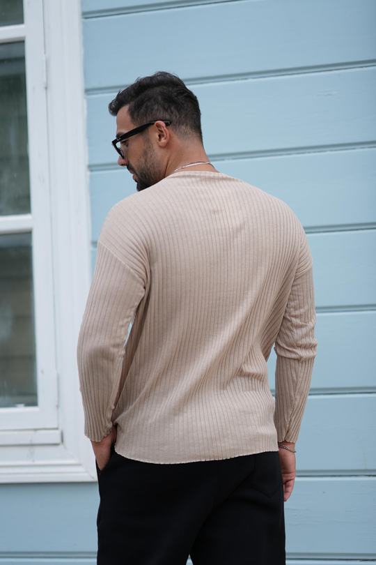 T-SHİRTKREM Fitilli oversize uzun kol SC