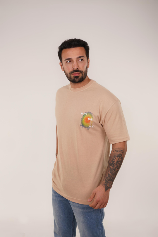 T-SHİRTKrem INTOTHEVOID Baskılı Oversize T-Shirt VSK