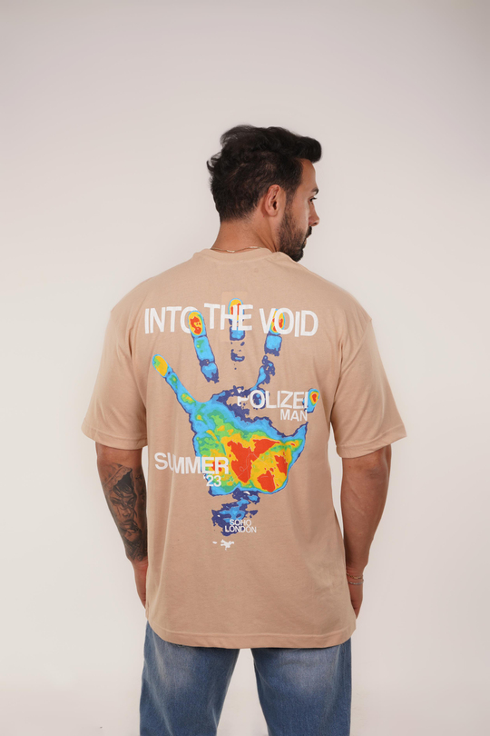T-SHİRTKrem INTOTHEVOID Baskılı Oversize T-Shirt VSK