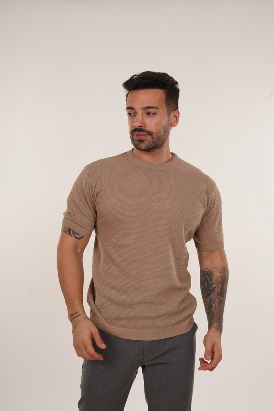 T-SHİRTKrem Nopen Desen Triko TB