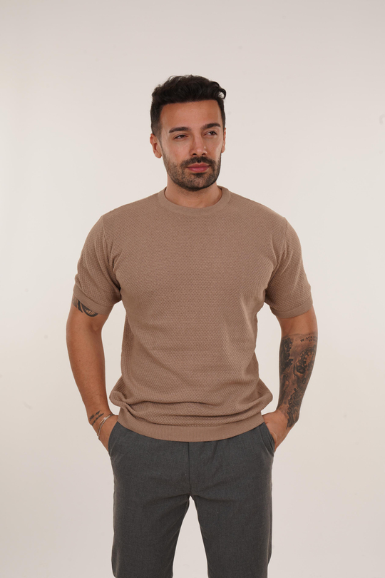 T-SHİRTKrem Nopen Desen Triko TB