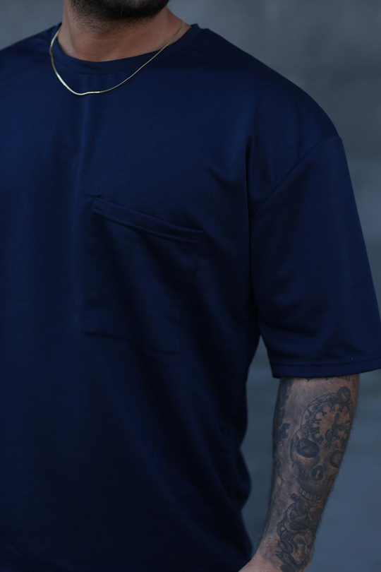 T-SHİRTLacivert 2 İplik Double Kalıp CEPLİ Oversize T-SHIRT