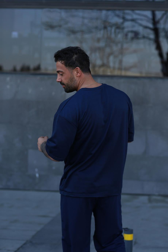 T-SHİRTLacivert 2 İplik Double Kalıp CEPLİ Oversize T-SHIRT