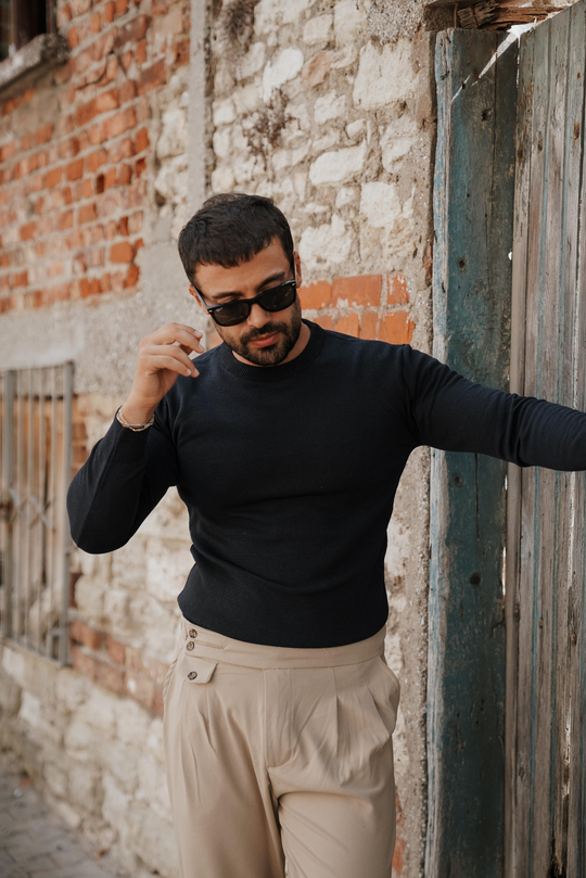 T-SHİRTLacivert Bisiklet yaka triko SC
