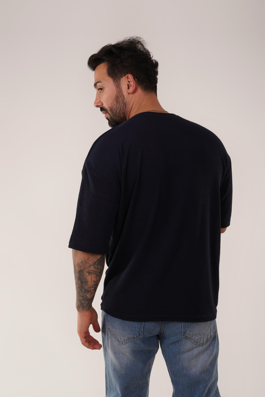 T-SHİRTLacivert Burgu Desen Oversize T-Shirt SC