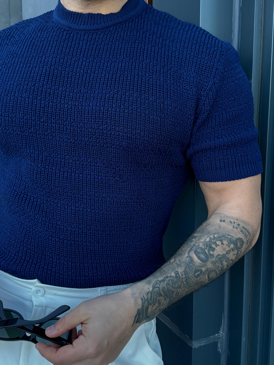 T-SHİRTLacivert Çelik Pamuk Triko Slim Fit SNZ 7281