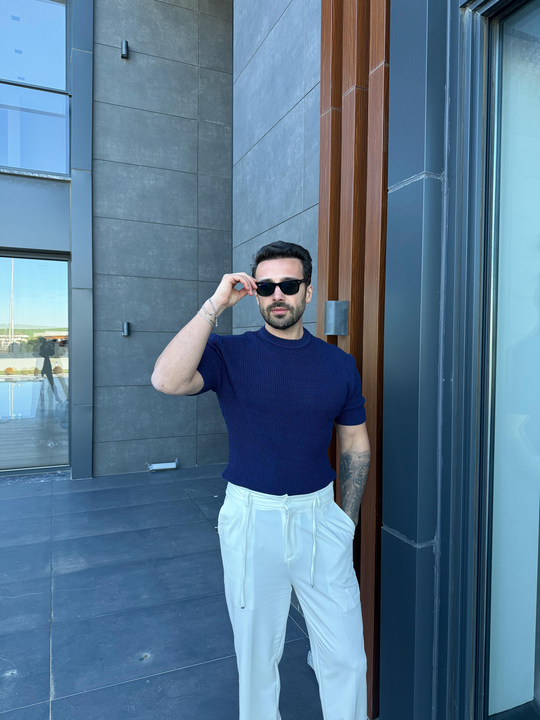 T-SHİRTLacivert Çelik Pamuk Triko Slim Fit SNZ 7281