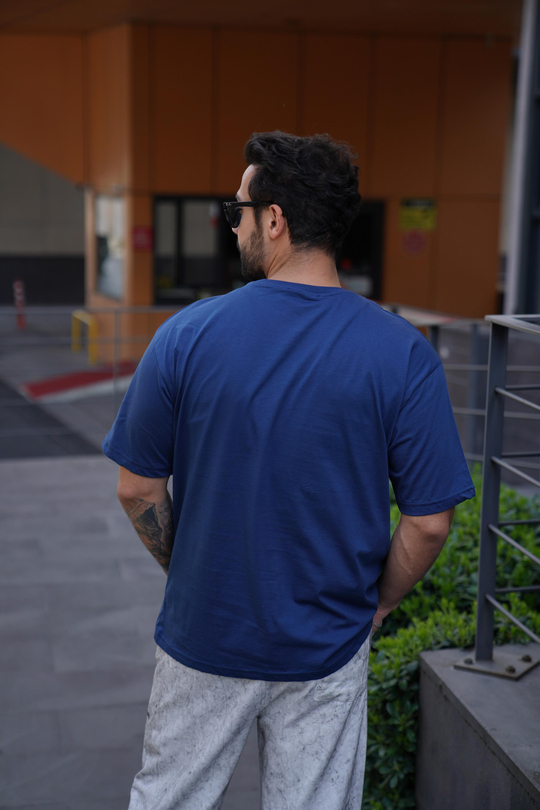 T-SHİRTLacivert Compak Düz Oversize T-Shirt SNZ