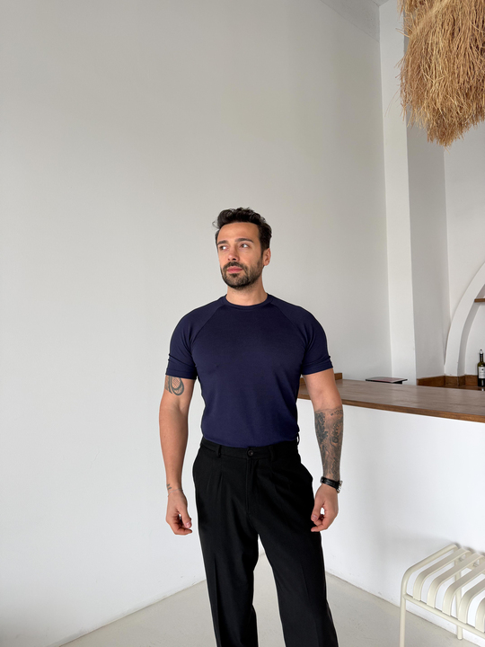 T-SHİRTLacivert Reglan Crep Tişört MSS