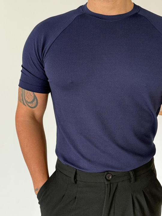 T-SHİRTLacivert Reglan Crep Tişört MSS