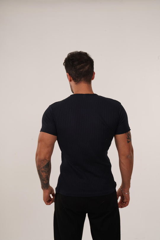 T-SHİRTLacivert Slim Fit Fitilli T-SHIRT SC