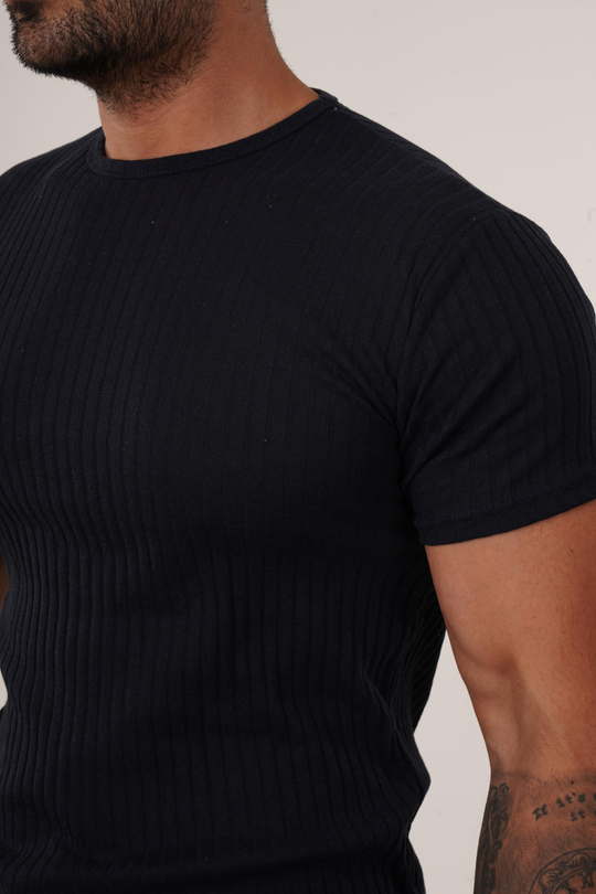 T-SHİRTLacivert Slim Fit Fitilli T-SHIRT SC