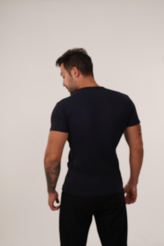 T-SHİRTLacivert Slim Fit Fitilli T-SHIRT SC