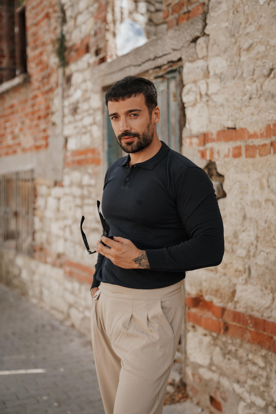 T-SHİRTLacivert Triko uzun kol polo yaka SC