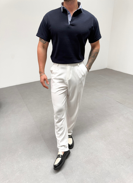 T-SHİRTLacivert Yakası Çizgili Polo Yaka T-shirt SNZ 1005