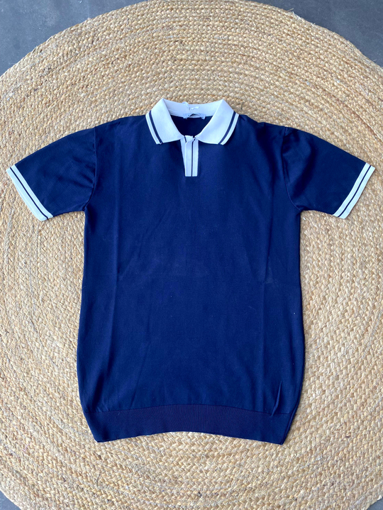 T-SHİRTLacivert Yakası Şeritli Triko Polo Yaka T-shirt