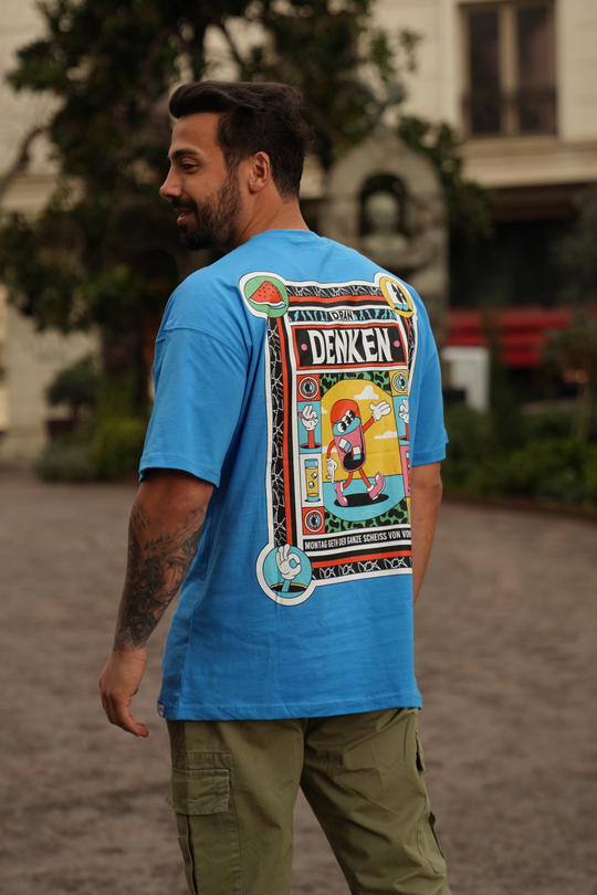 T-SHİRTMavi Denken Sırt Baskılı Oversize T-Shirt JC