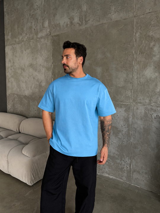 T-SHİRTMavi Düz Compak Oversize T-SHİRT SC