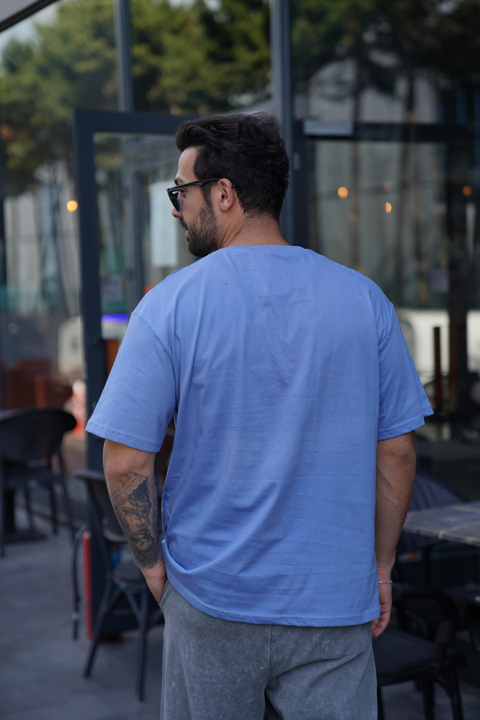 T-SHİRTMavi Düz Oversize T-Shirt TK 1012