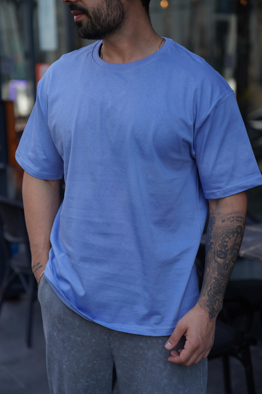 T-SHİRTMavi Düz Oversize T-Shirt TK 1012