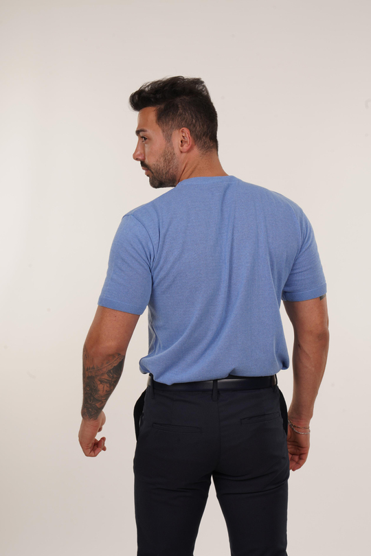 T-SHİRTMavi Düz Triko T-shirt TB
