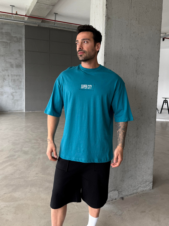 T-SHİRTMavi SuperCity Baskılı Oversize T-SHİRT RP