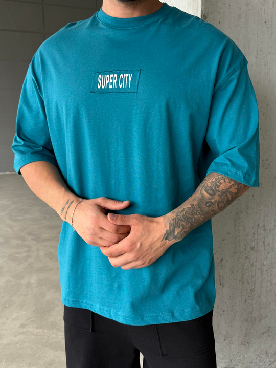 T-SHİRTMavi SuperCity Baskılı Oversize T-SHİRT RP