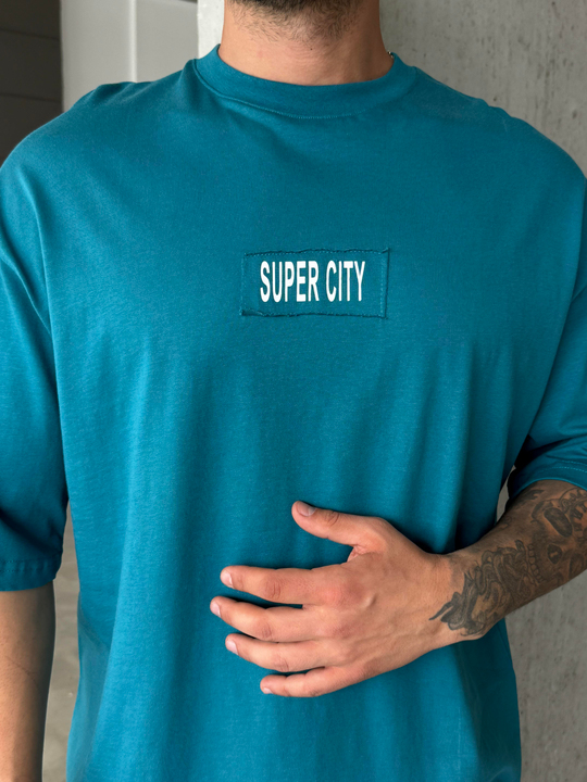 T-SHİRTMavi SuperCity Baskılı Oversize T-SHİRT RP