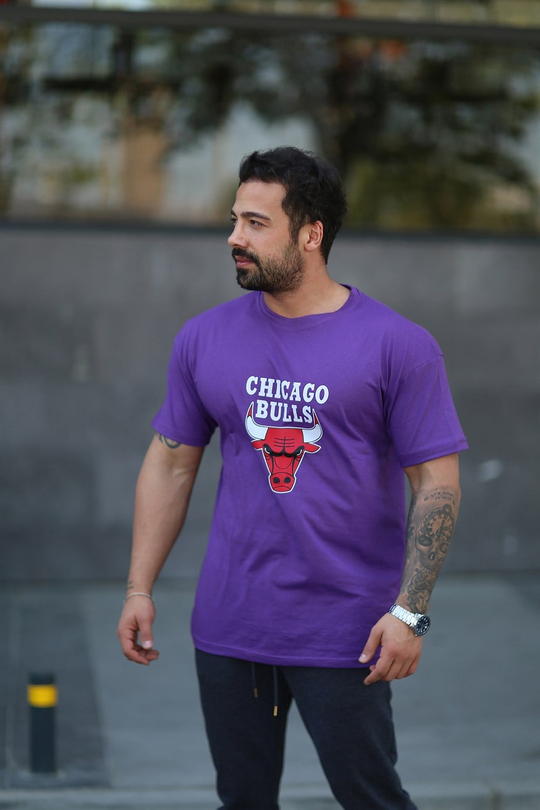 T-SHİRTMor Chıcago Bulls Baskılı Oversize T-SHİRT MHL