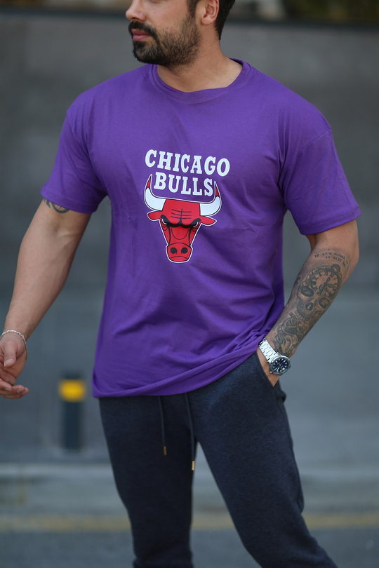 T-SHİRTMor Chıcago Bulls Baskılı Oversize T-SHİRT MHL